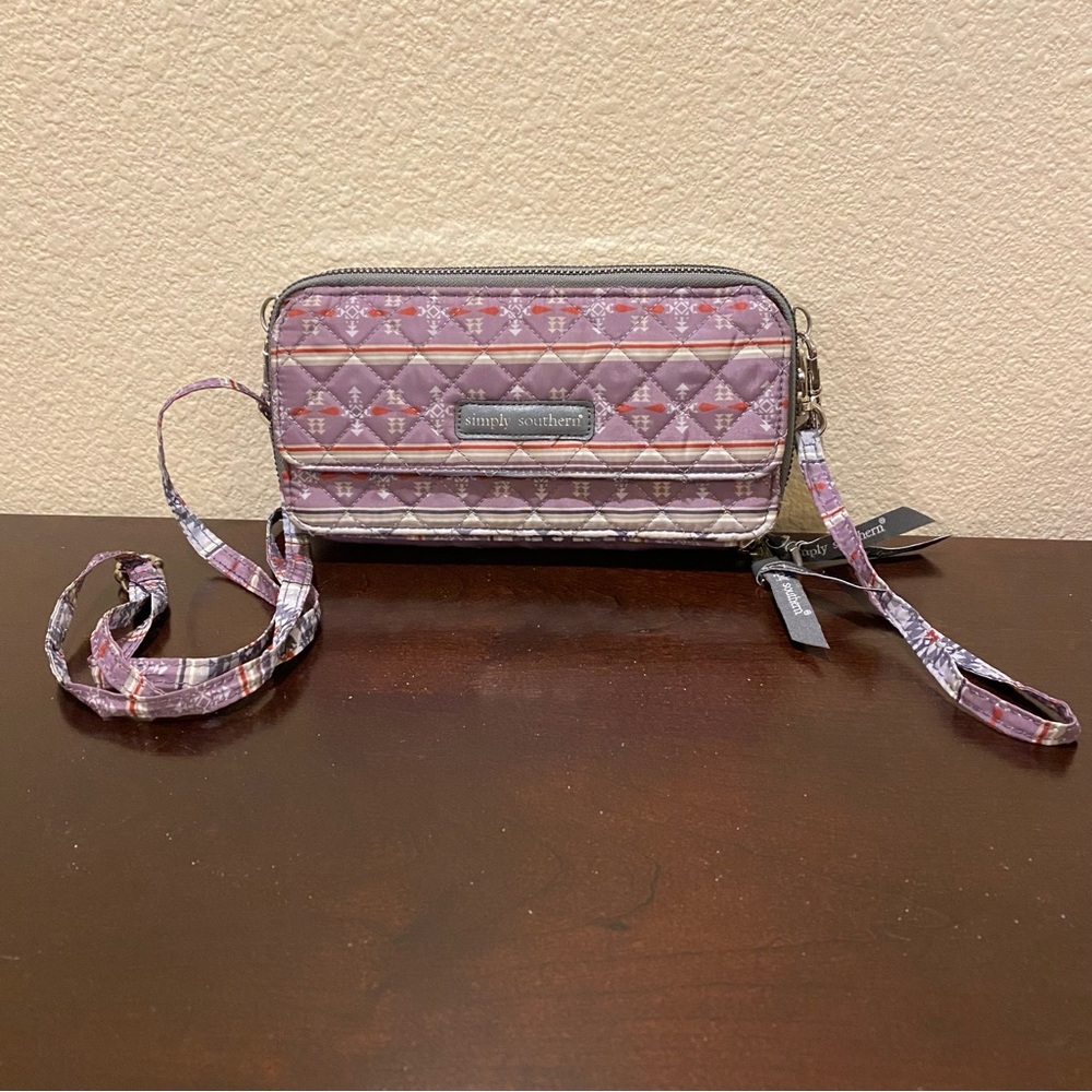 Simply Southern Wallet Wristlet Organizer Removable Strap Crossbody Purple Gray